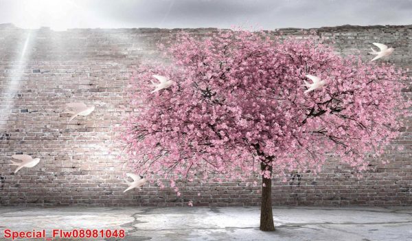 پوستر دیواری درخت شکوفه های صورتی