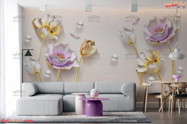 پوستر دیواری طرح گل و مروارید