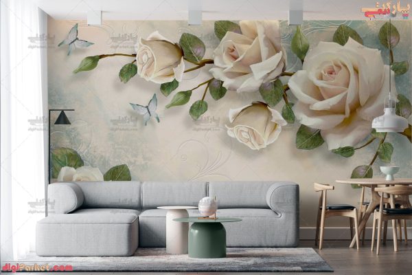 پوستر دیواری طرح گل رز سفید