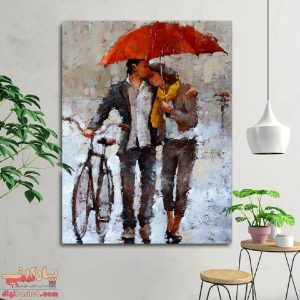 تابلو بوم و شاسی نقاشی عاشقانه زیر بارون کد love-01